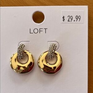 LOFT Gold Tone Disc Earrings with Crystal-Studded Hoops